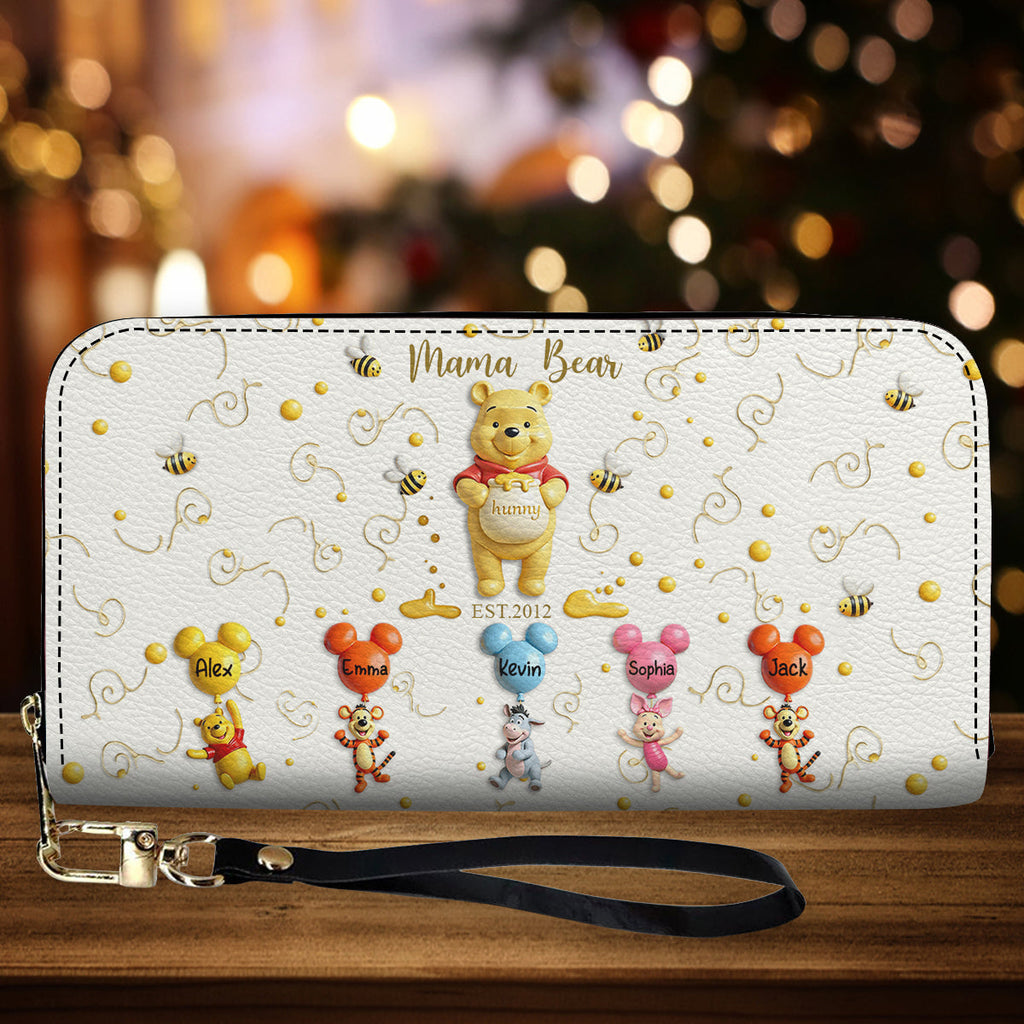 Personalized Mama Bear Leather Long Wallet Custom Name Gift for Mom Leather Long Wallet GradoCreations