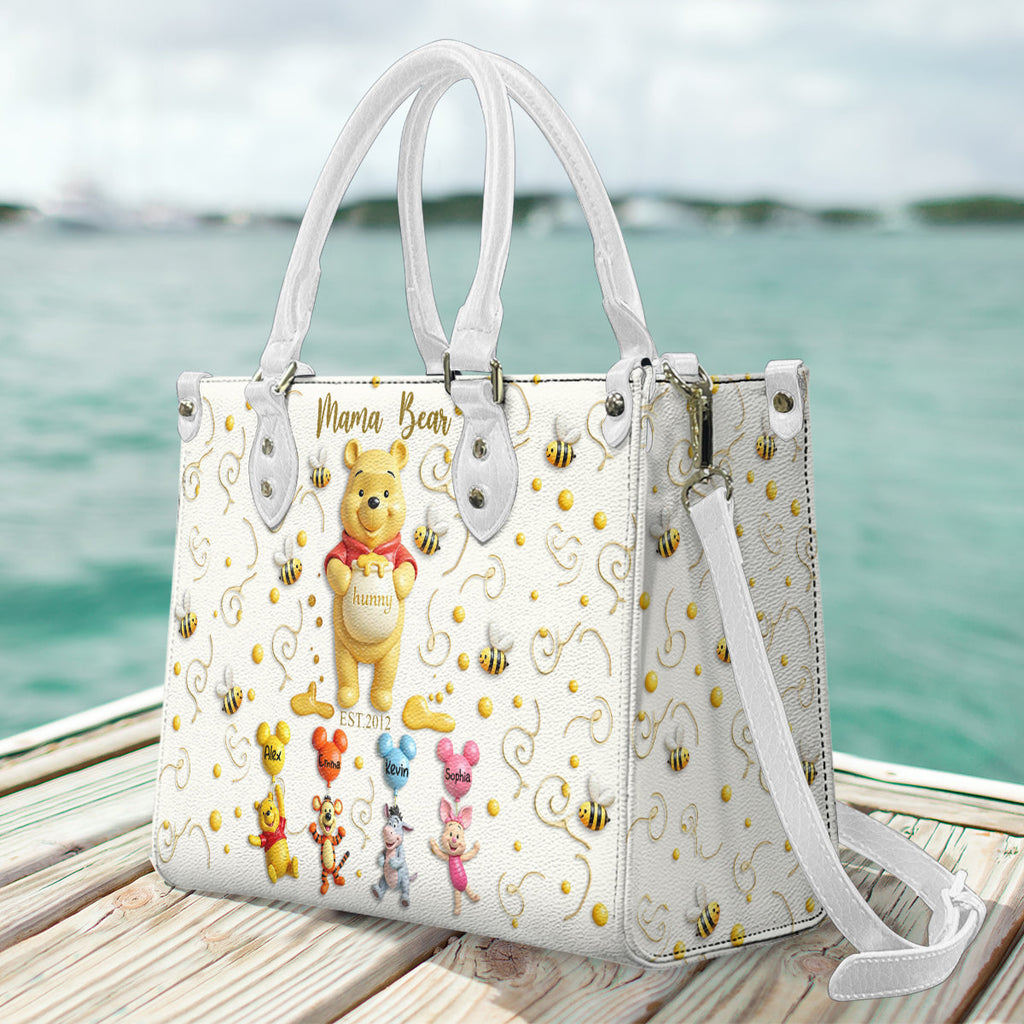 Personalized Leather Handbag with Mama Bear Design for Mom Leather Handbag 2 GradoCreations