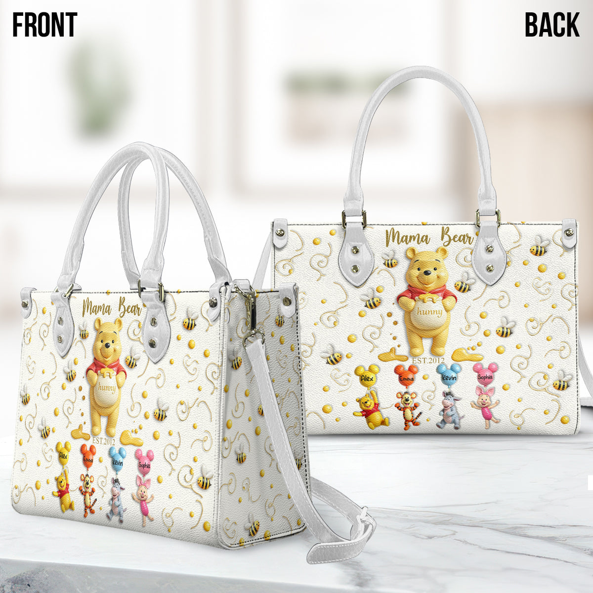 Personalized Leather Handbag with Mama Bear Design for Mom Leather Handbag 2 GradoCreations