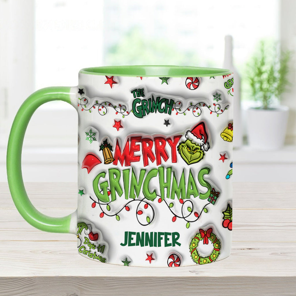 Personalized Grinch Christmas Accent Mug Custom Name Gift Accent Mug GradoCreations