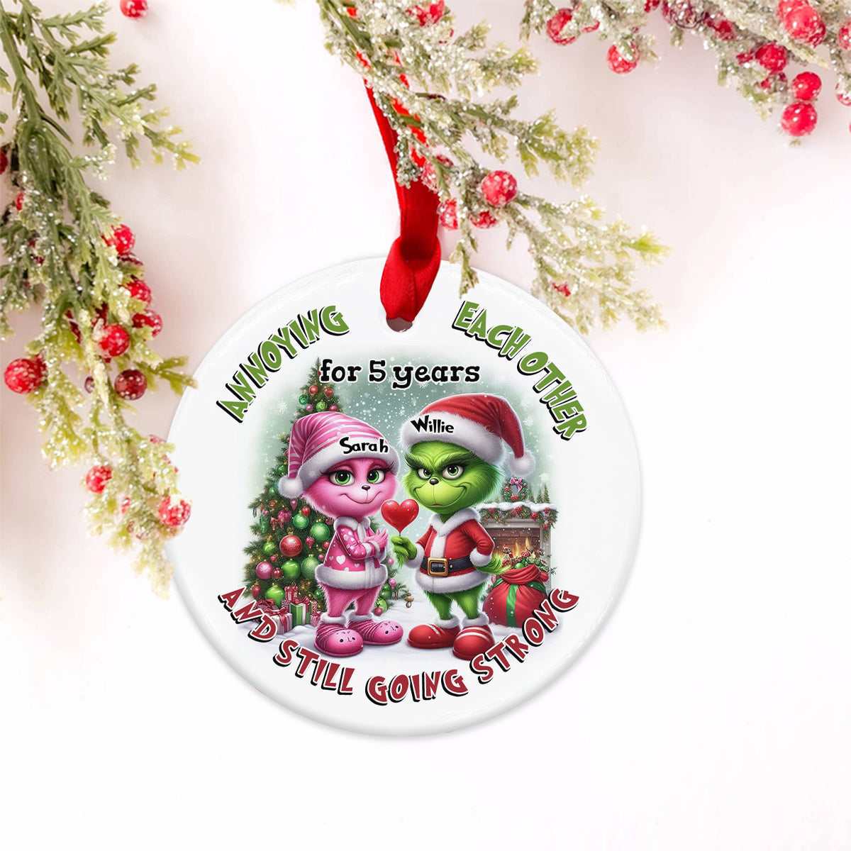 Personalized Ceramic Christmas Ornament Annoying Each Other Gift for Couple Ceramic Circle Ornament GradoCreations