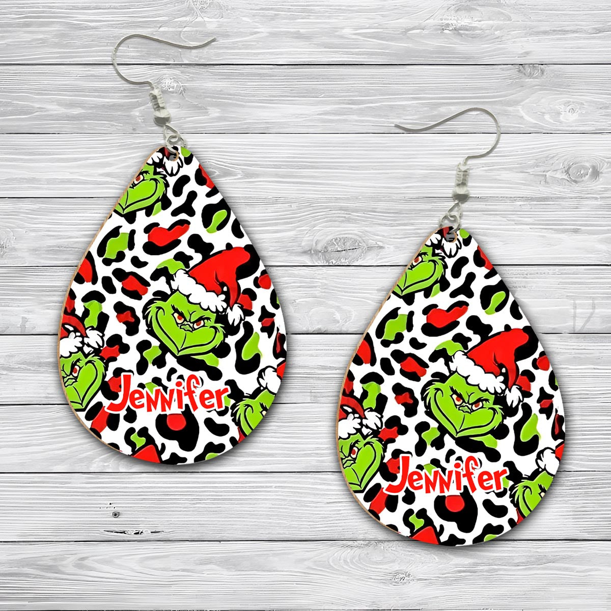 Personalized Grinch Wooden Earrings Custom Name Gift for Christmas Wooden Earrings GradoCreations