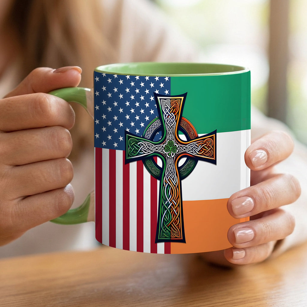 Personalized Irish-American Celtic Cross Accent Mug Gift GradoCreations
