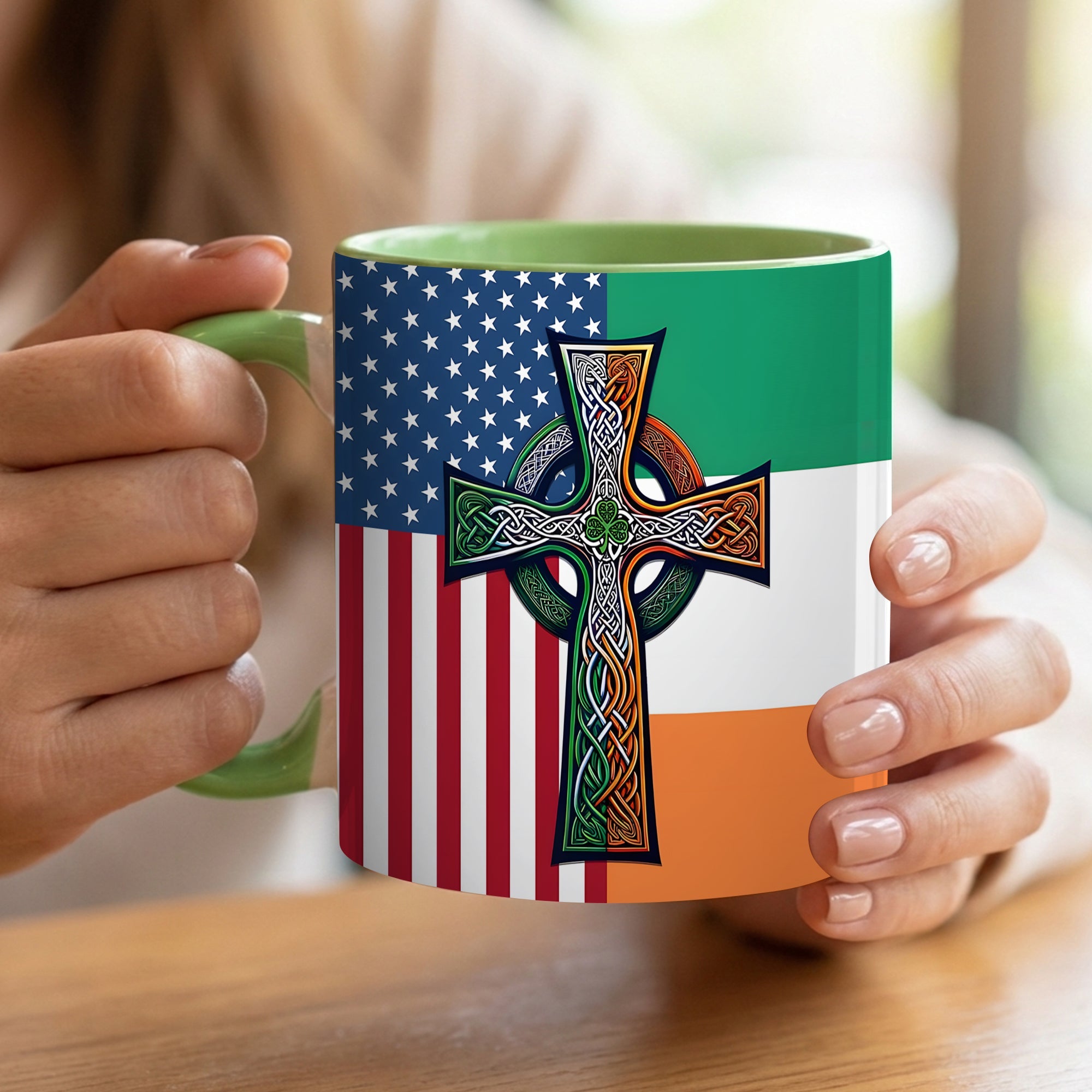 Personalized Irish-American Celtic Cross Accent Mug Gift GradoCreations
