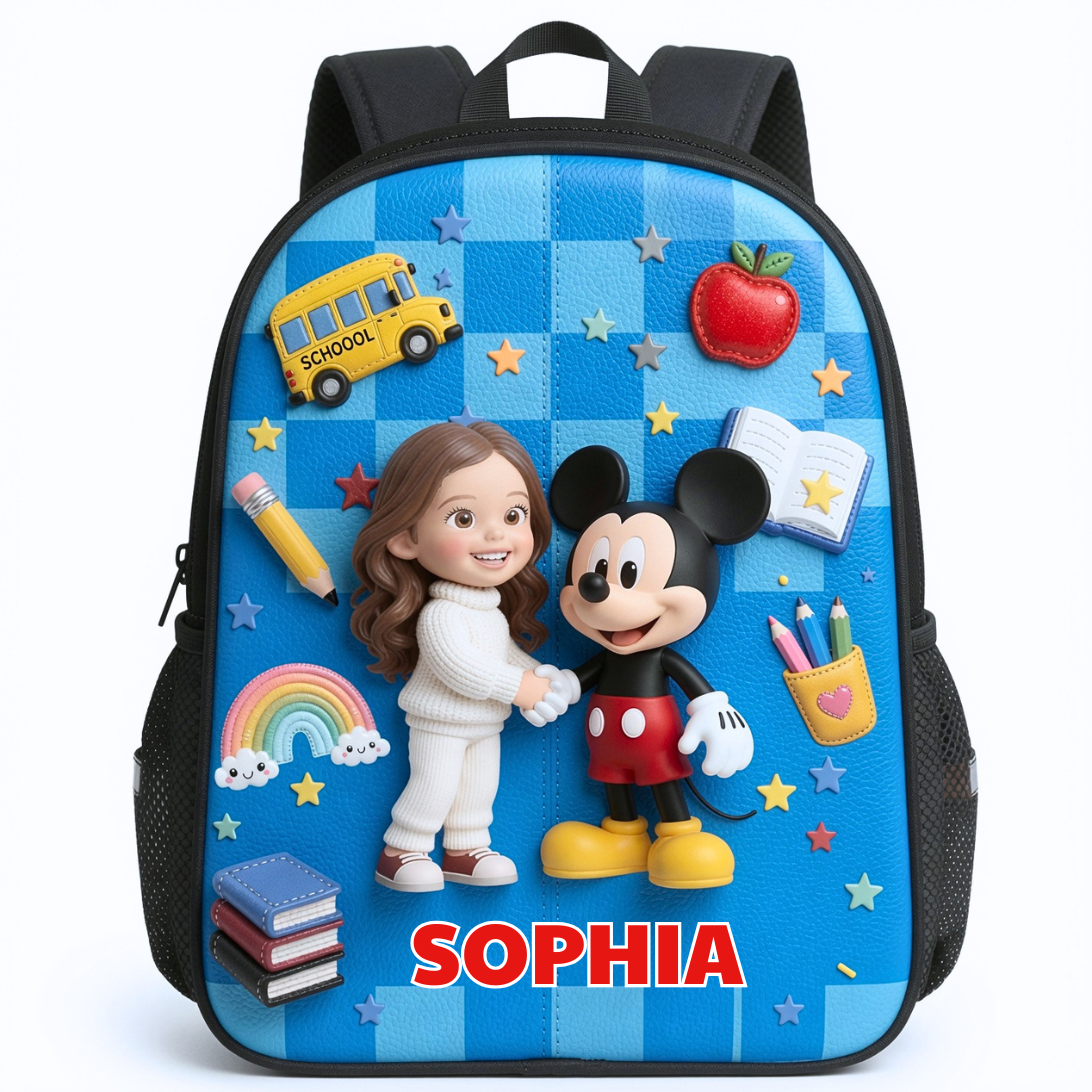 Personalized Back to School Cartoon Backpack Set with Name - Kids Lunch Bag, Pencil Case, Water Bottle Gift