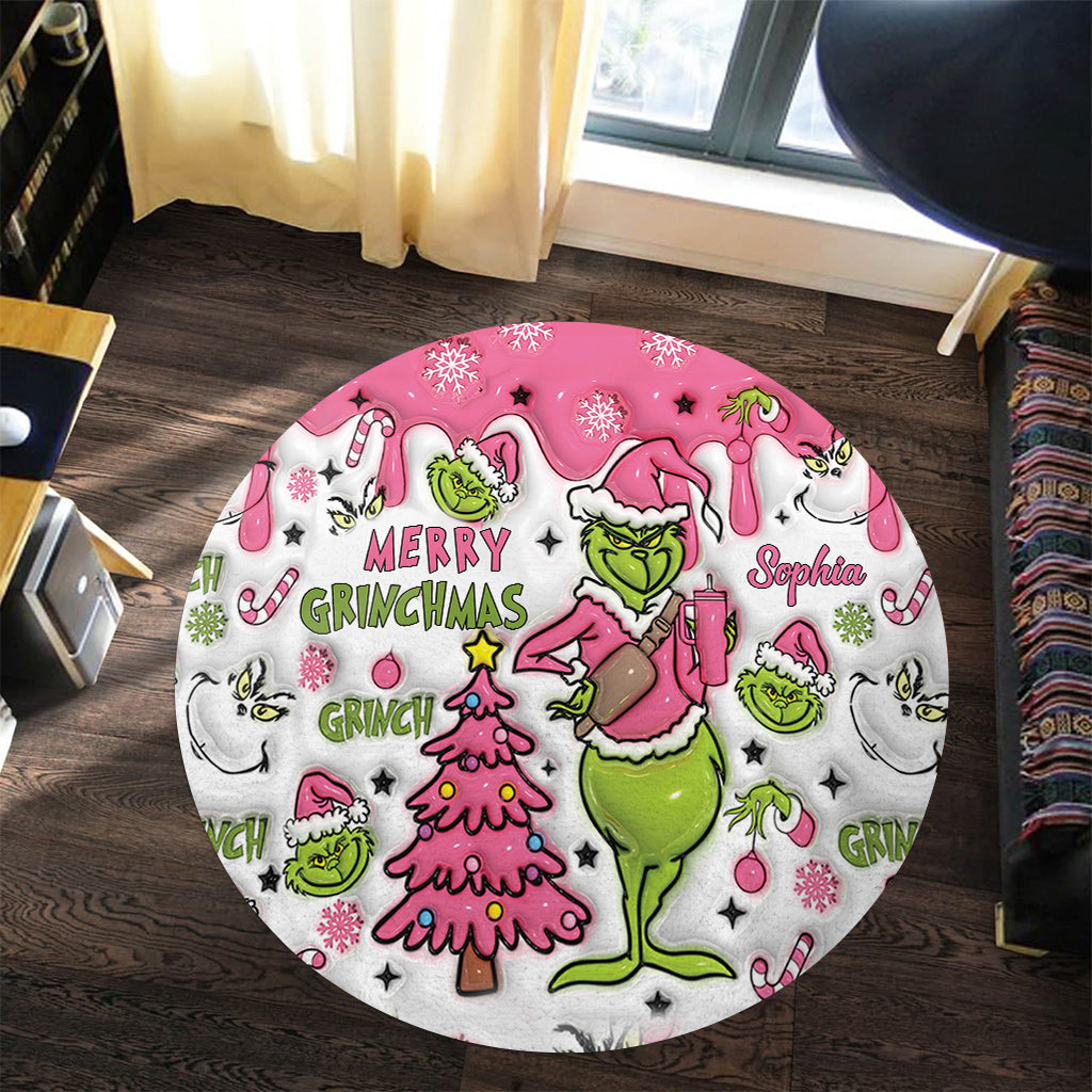 Personalized Grinchmas Round Rug Custom Name Christmas Decor Round Rug GradoCreations