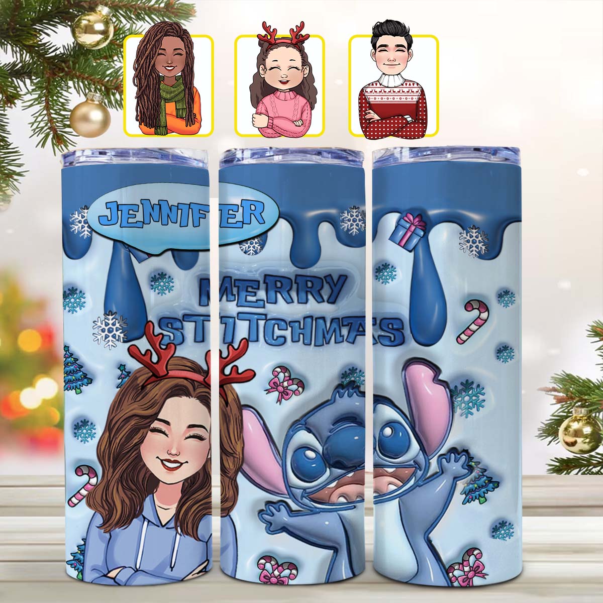 Personalized Merry Stitchmas Skinny Tumbler Custom Gift for Christmas Skinny Tumbler GradoCreations