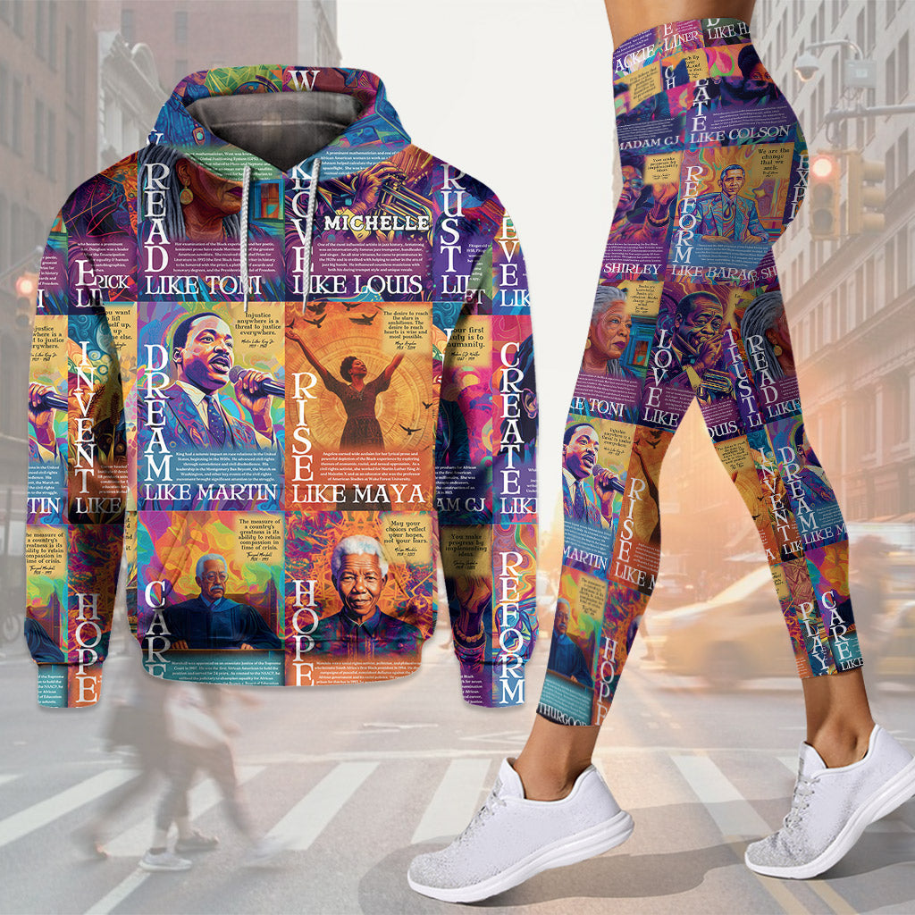 Personalized African American Hoodie and Leggings Set - Customizable Dream Like Martin Rise Like Maya Gift Hoodie & Leggings GradoCreations