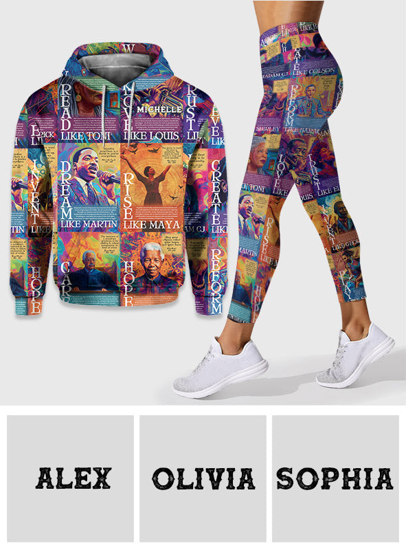 Personalized African American Hoodie and Leggings Set - Customizable Dream Like Martin Rise Like Maya Gift Hoodie & Leggings GradoCreations