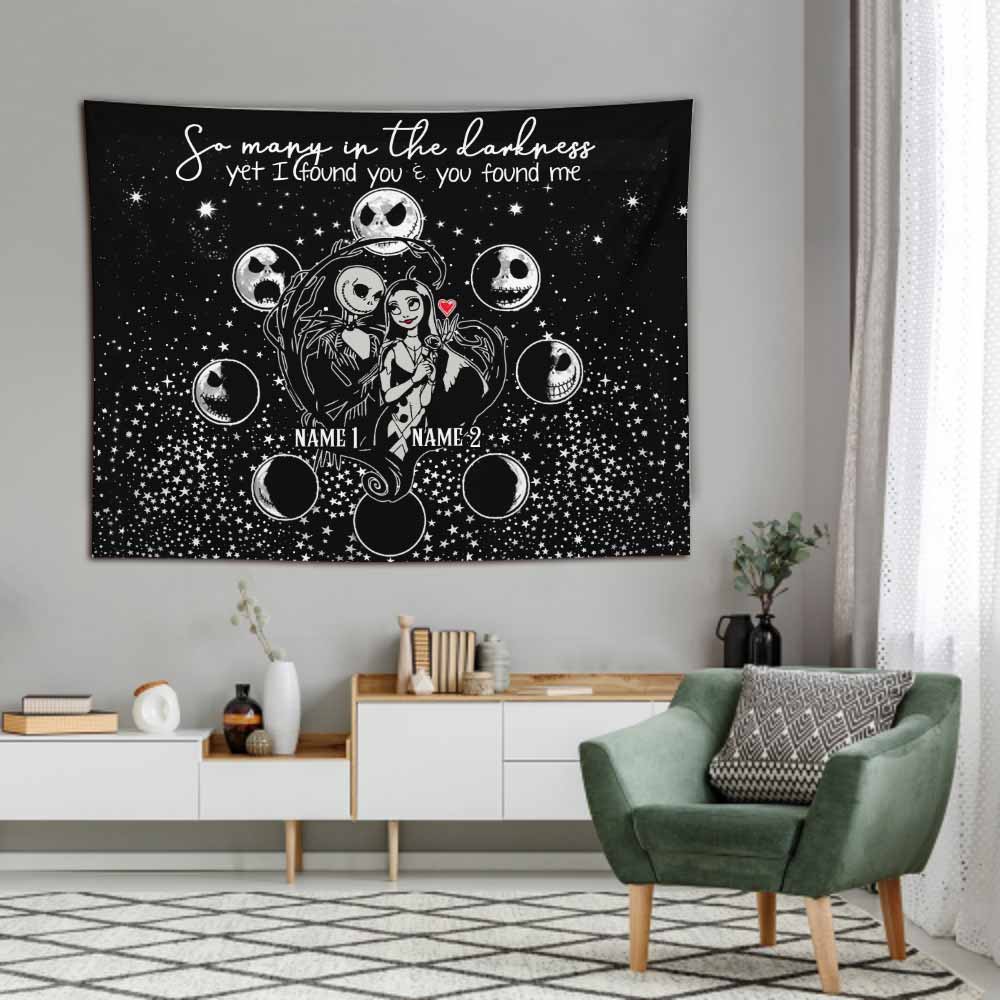 Personalized Horror Inspired Couple Wall Tapestry Custom Names Gift Wall Tapestry GradoCreations