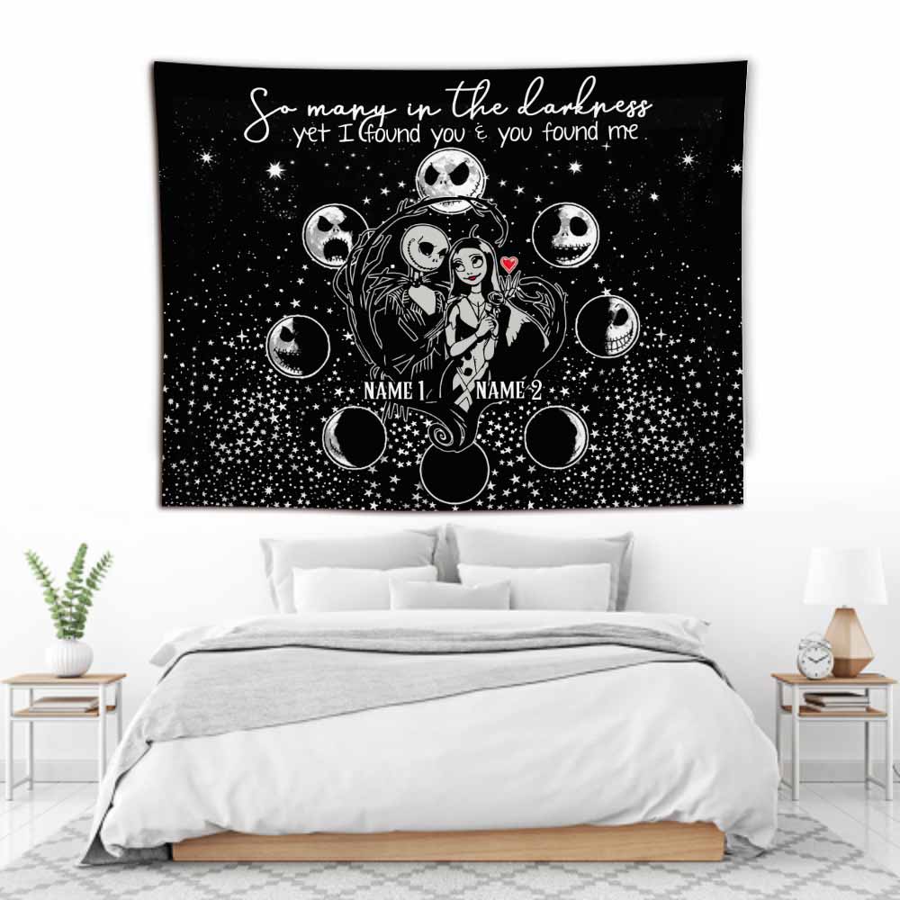 Personalized Horror Inspired Couple Wall Tapestry Custom Names Gift Wall Tapestry GradoCreations