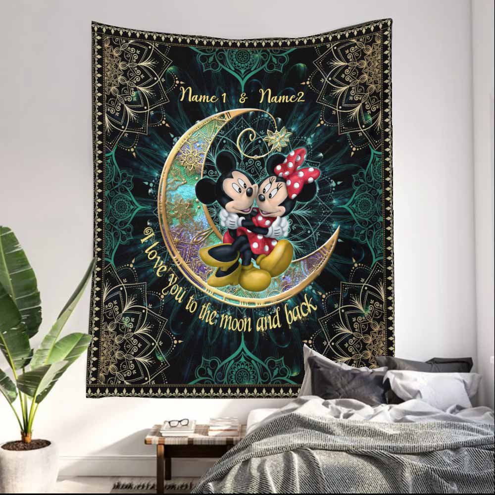 Personalized I Love You To The Moon And Back Wall Tapestry for Couples Wall Tapestry GradoCreations