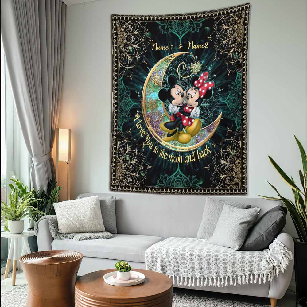 Personalized I Love You To The Moon And Back Wall Tapestry for Couples Wall Tapestry GradoCreations