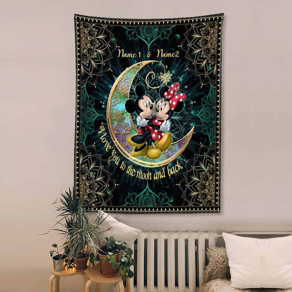Personalized I Love You To The Moon And Back Wall Tapestry for Couples Wall Tapestry GradoCreations