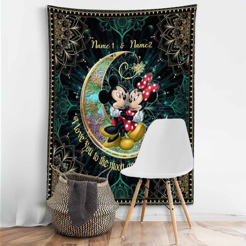 Personalized I Love You To The Moon And Back Wall Tapestry for Couples Wall Tapestry GradoCreations