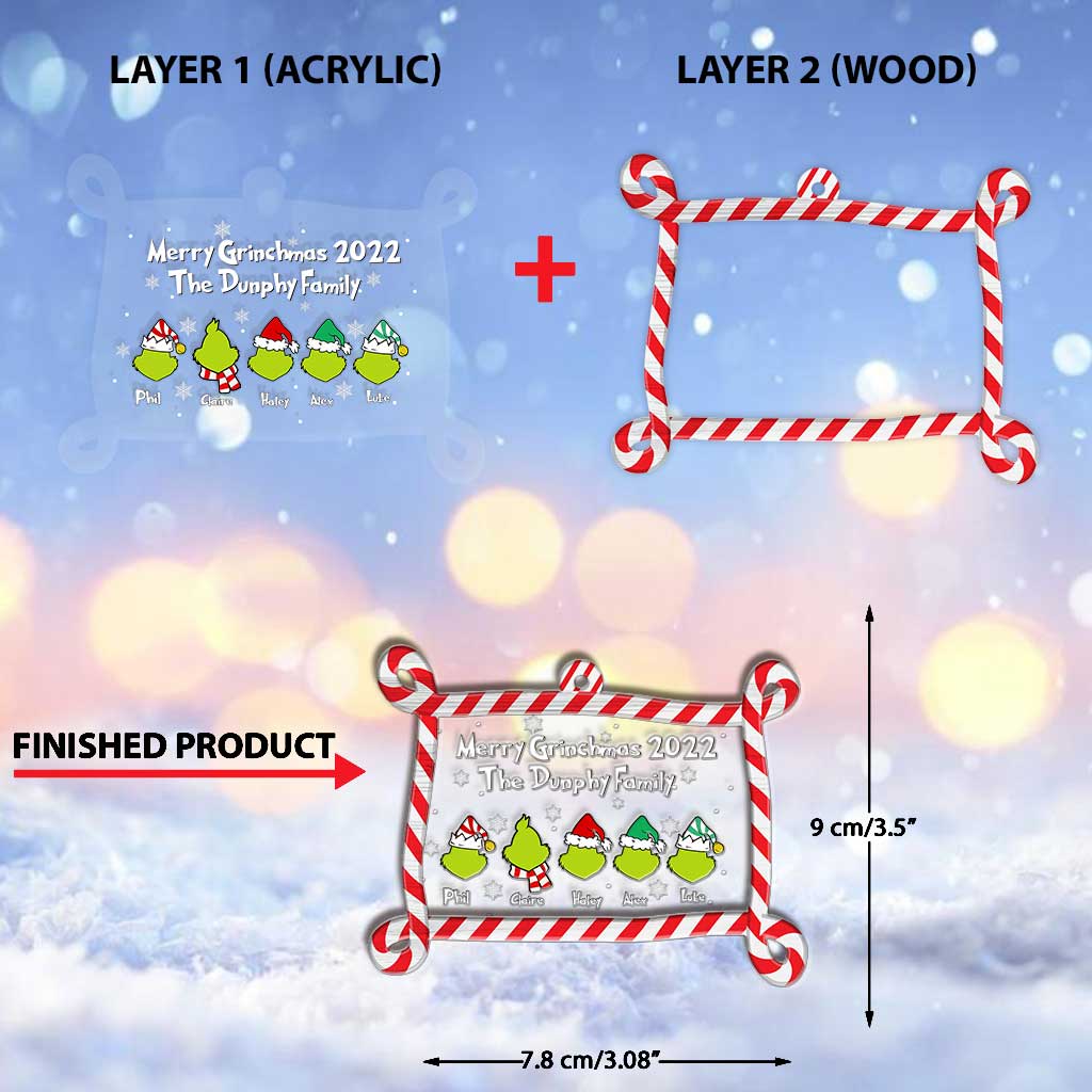 Personalized Merry Grinchmas Ornament Family Gift 2022 Layers Mix Ornament GradoCreations