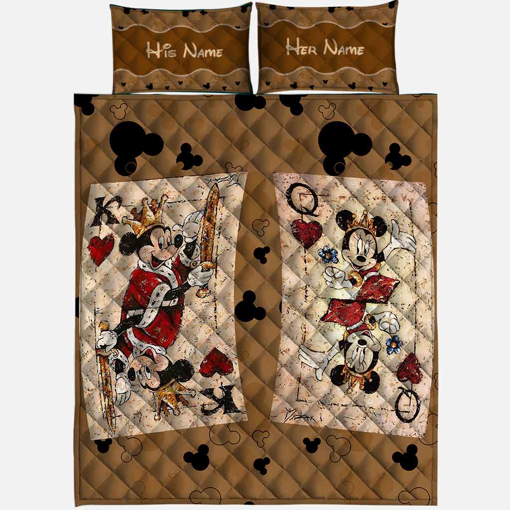 Personalized Couple Mouse Quilt Set with Leather Print for Anniversary or Valentine's Day Quilt Set GradoCreations