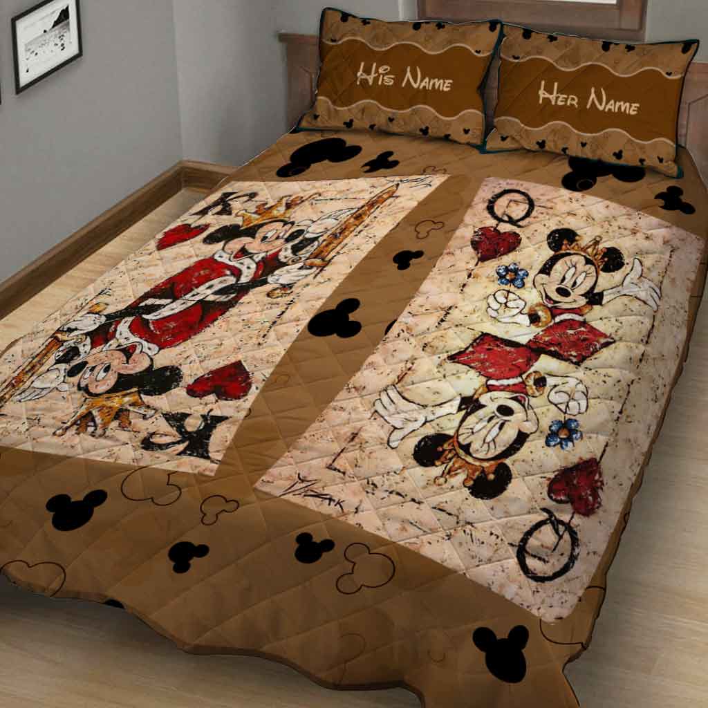 Personalized Couple Mouse Quilt Set with Leather Print for Anniversary or Valentine's Day Quilt Set GradoCreations