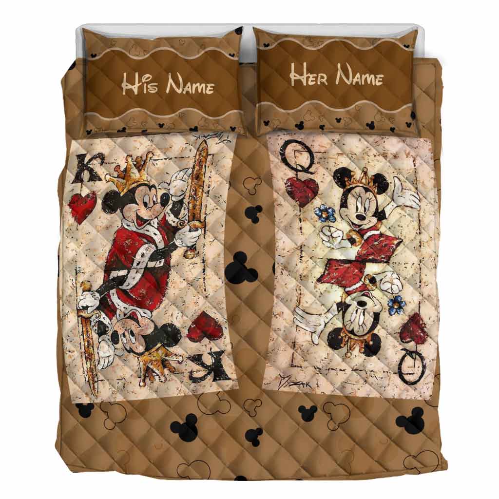 Personalized Couple Mouse Quilt Set with Leather Print for Anniversary or Valentine's Day Quilt Set GradoCreations