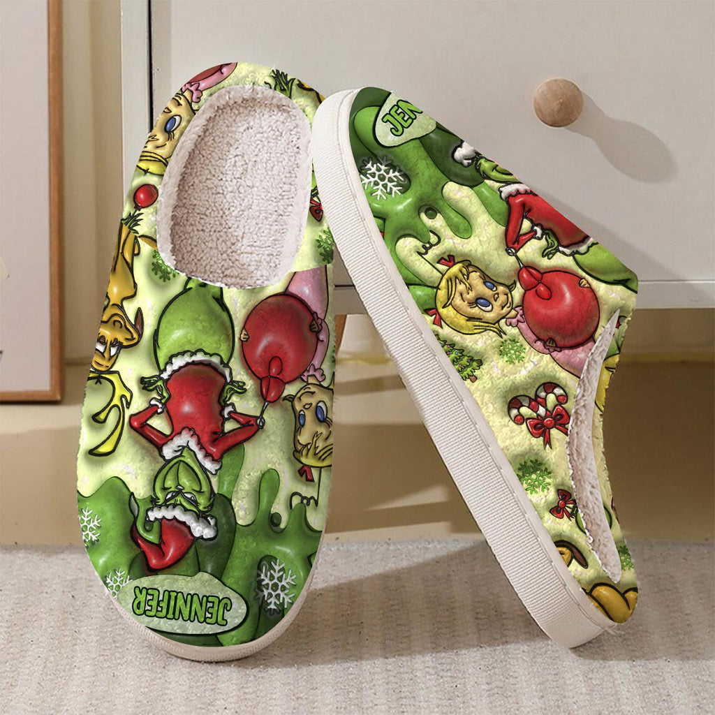 Personalized Christmas Slippers with Grinch Design for Adults | Cozy Holiday Gift Slippers GradoCreations