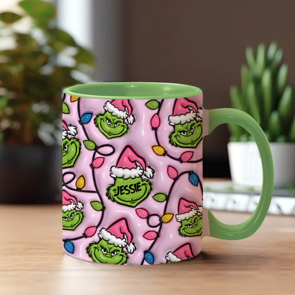 Personalized Christmas Accent Mug with Grinch Design for Kids Accent Mug GradoCreations