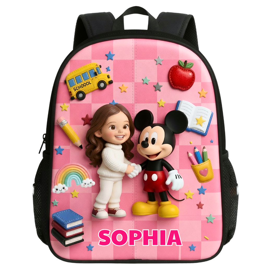 Personalized Back to School Cartoon Backpack Set with Name - Kids Lunch Bag, Pencil Case, Water Bottle Gift