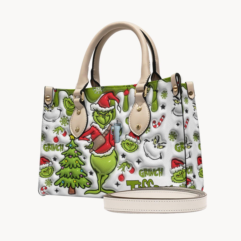 Personalized Merry Grinchmas Leather Handbag Gift for Women Leather Handbag GradoCreations