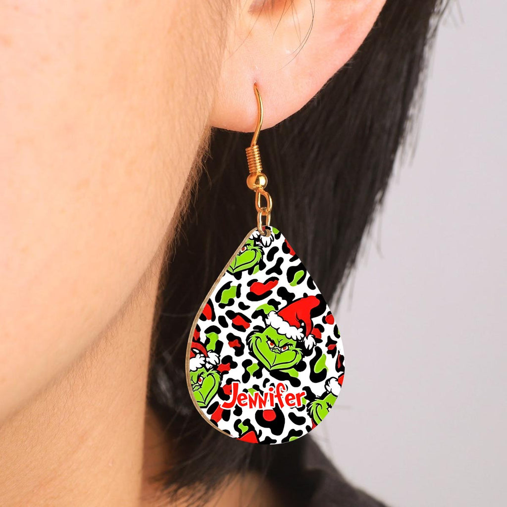 Personalized Grinch Wooden Earrings Custom Name Gift for Christmas Wooden Earrings GradoCreations