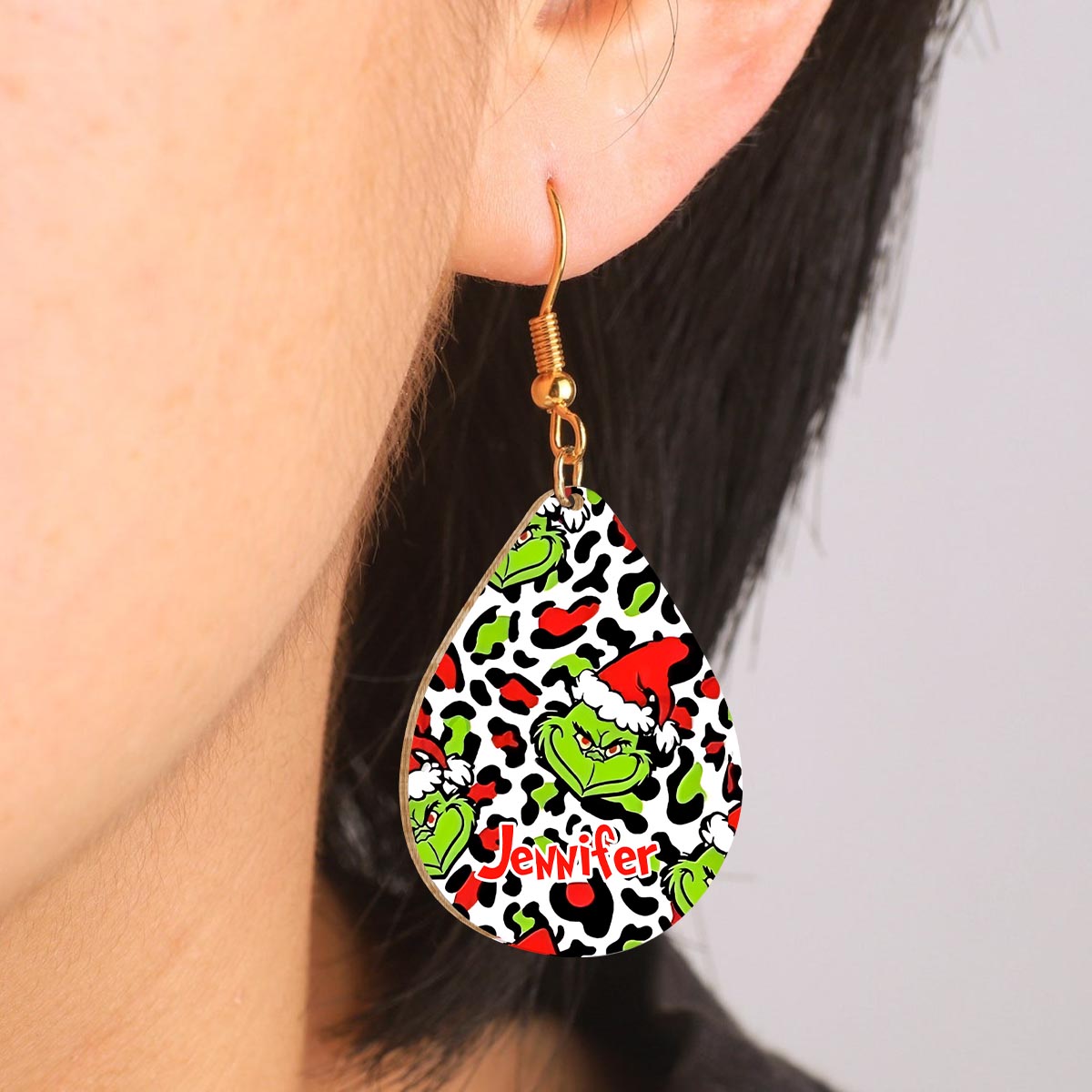 Personalized Grinch Wooden Earrings Custom Name Gift for Christmas Wooden Earrings GradoCreations