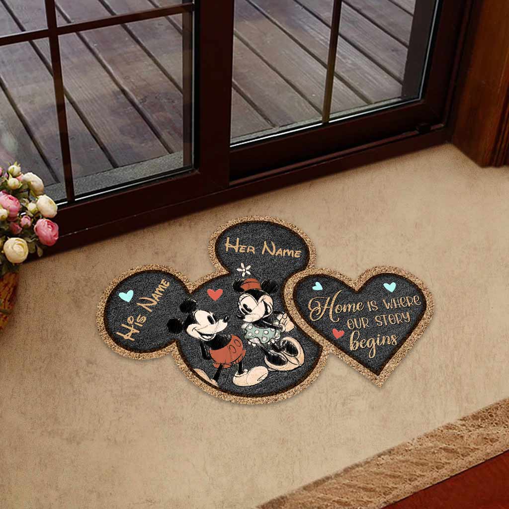Personalized Mouse Shaped Doormat Custom Names Unique Couple Gift Shaped Doormat GradoCreations