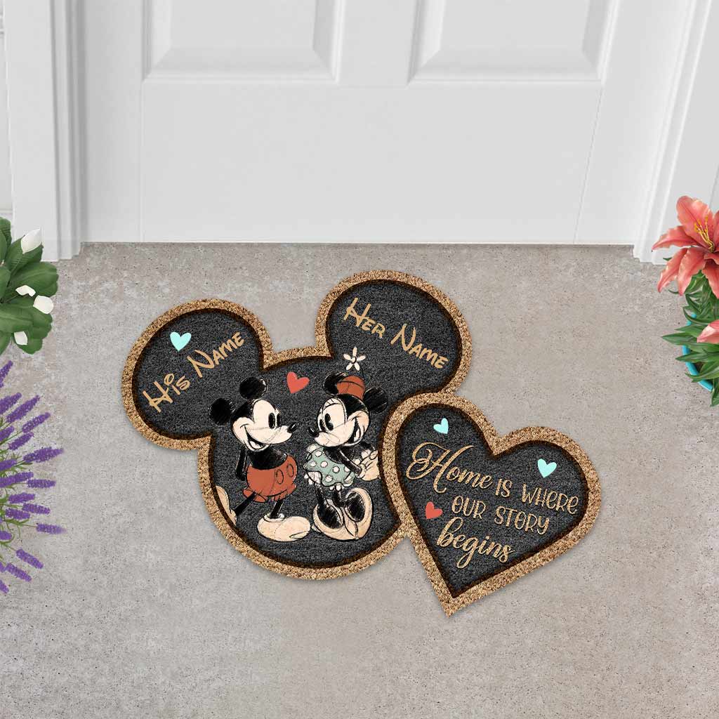 Personalized Mouse Shaped Doormat Custom Names Unique Couple Gift Shaped Doormat GradoCreations