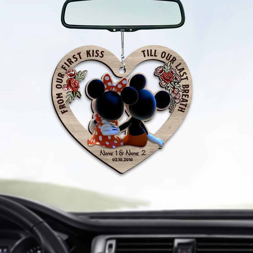 Personalized Heart Car Ornament Printed Both Sides Gift for Couples Car Ornament GradoCreations