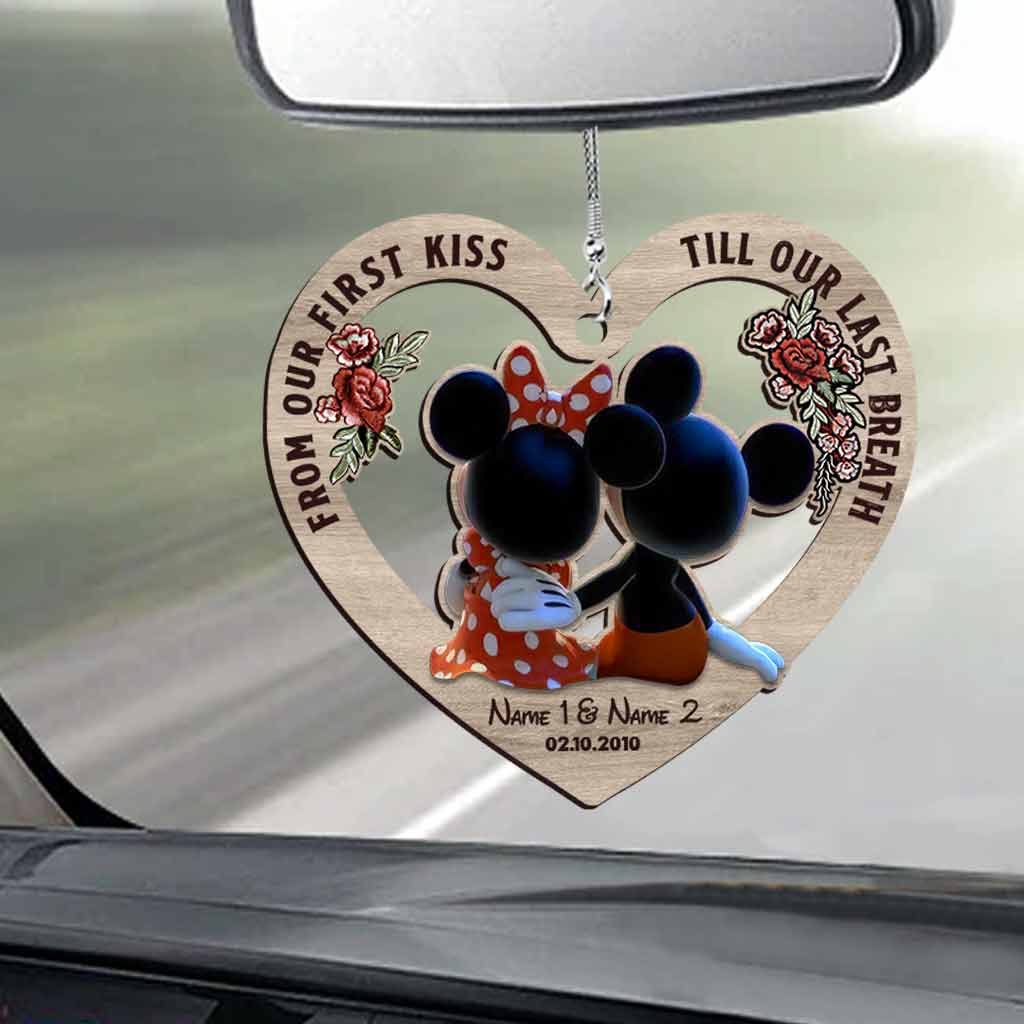 Personalized Heart Car Ornament Printed Both Sides Gift for Couples Car Ornament GradoCreations
