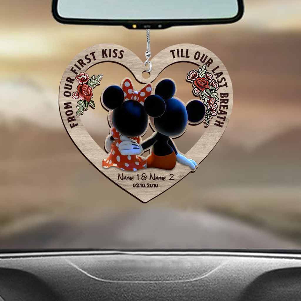 Personalized Heart Car Ornament Printed Both Sides Gift for Couples Car Ornament GradoCreations