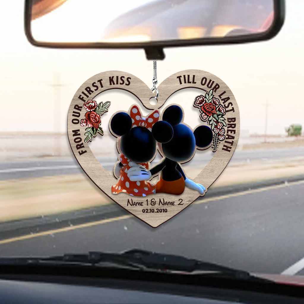 Personalized Heart Car Ornament Printed Both Sides Gift for Couples Car Ornament GradoCreations
