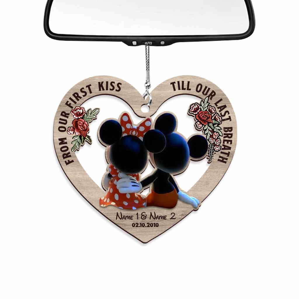 Personalized Heart Car Ornament Printed Both Sides Gift for Couples Car Ornament GradoCreations