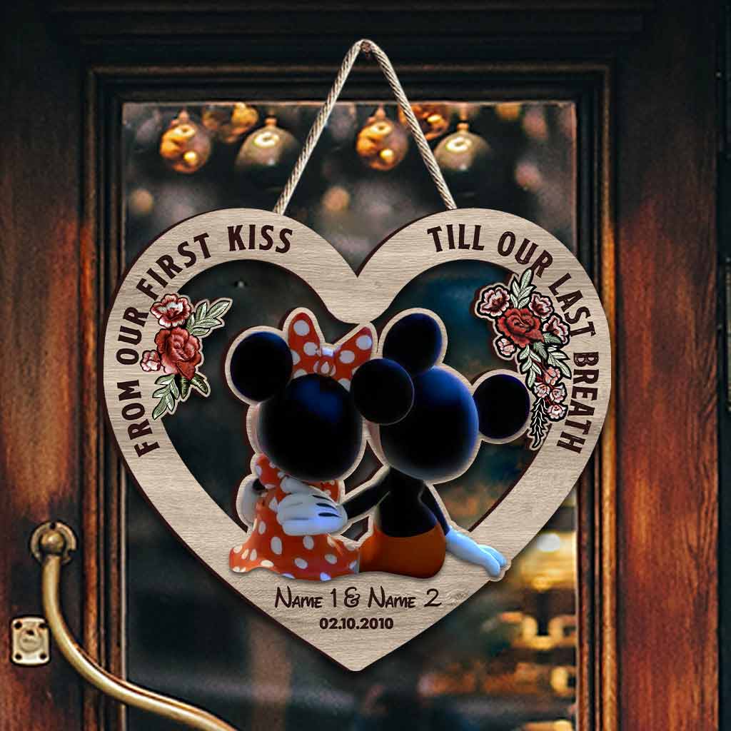Personalized Wood Sign From Our First Kiss Custom Names Engagement Gift Wood Sign GradoCreations