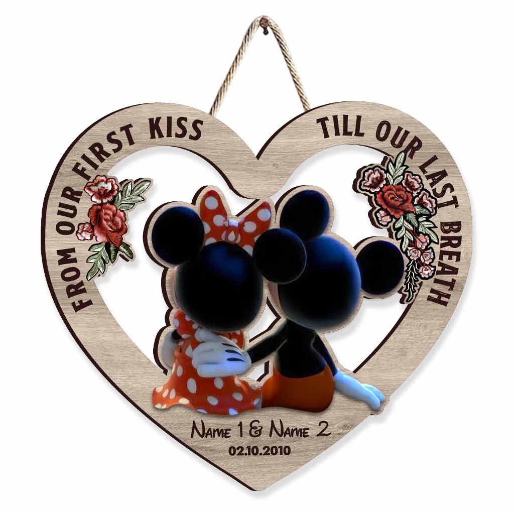 Personalized Wood Sign From Our First Kiss Custom Names Engagement Gift Wood Sign GradoCreations