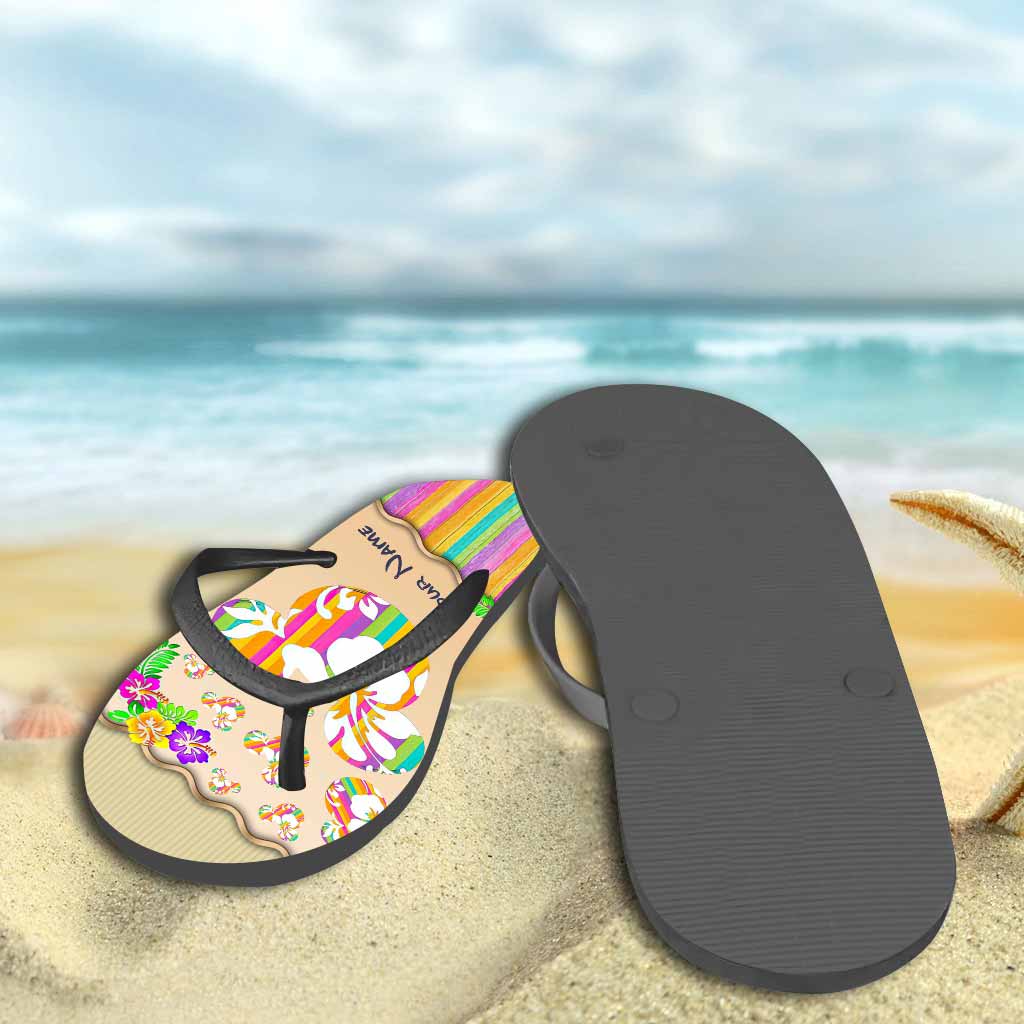 Personalized Summer Flip Flops with Custom Name - Beach Day Gift Flip Flops GradoCreations