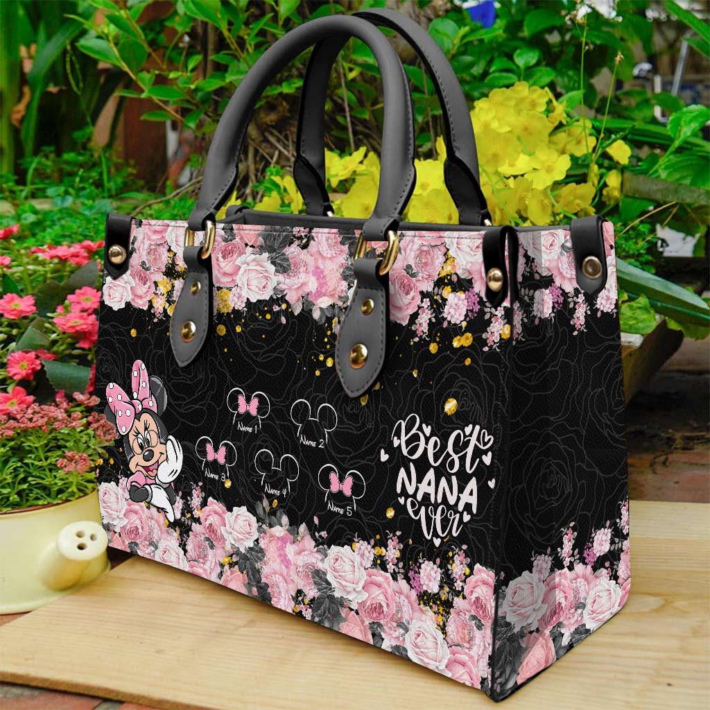 Personalized Leather Handbag with Floral Design for Nana Leather Handbag GradoCreations