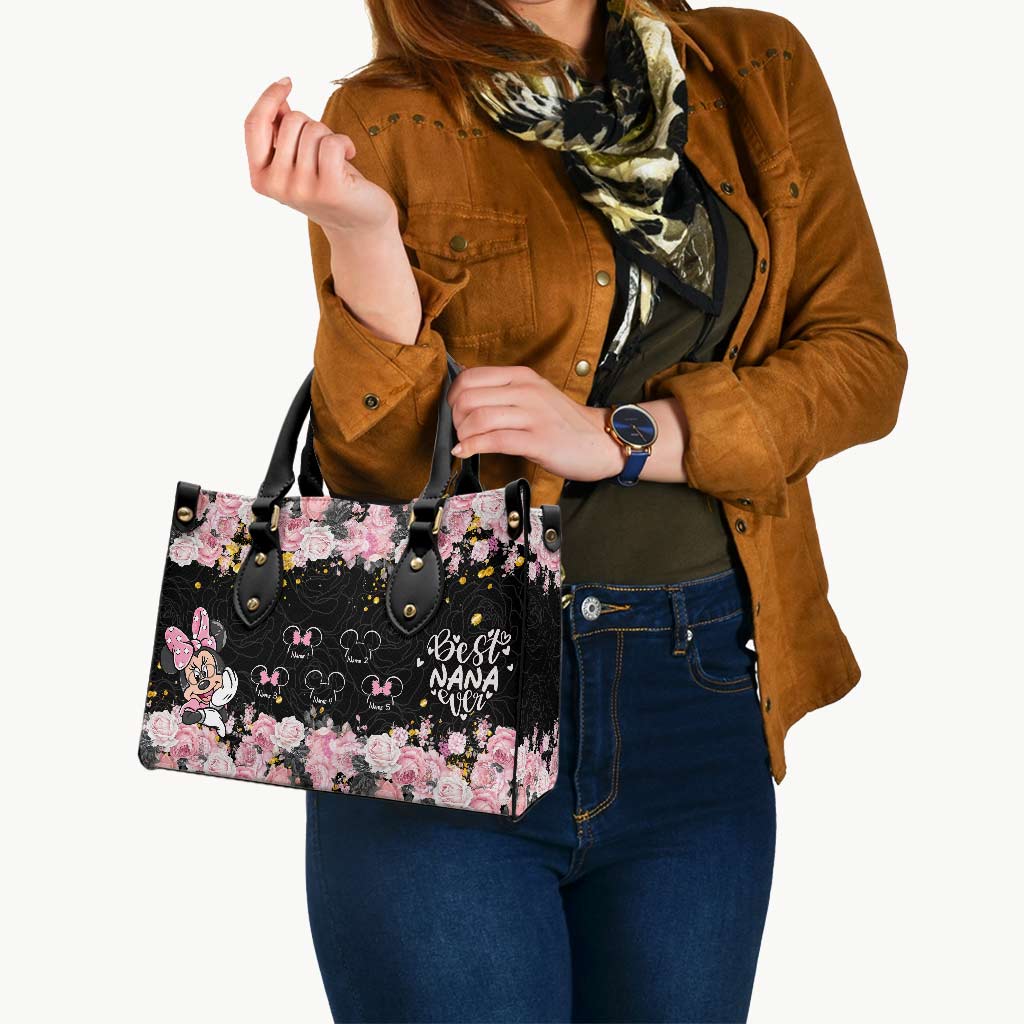Personalized Leather Handbag with Floral Design for Nana Leather Handbag GradoCreations