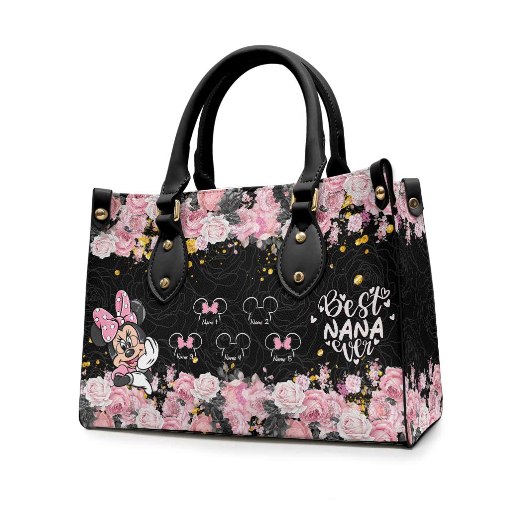 Personalized Leather Handbag with Floral Design for Nana Leather Handbag GradoCreations