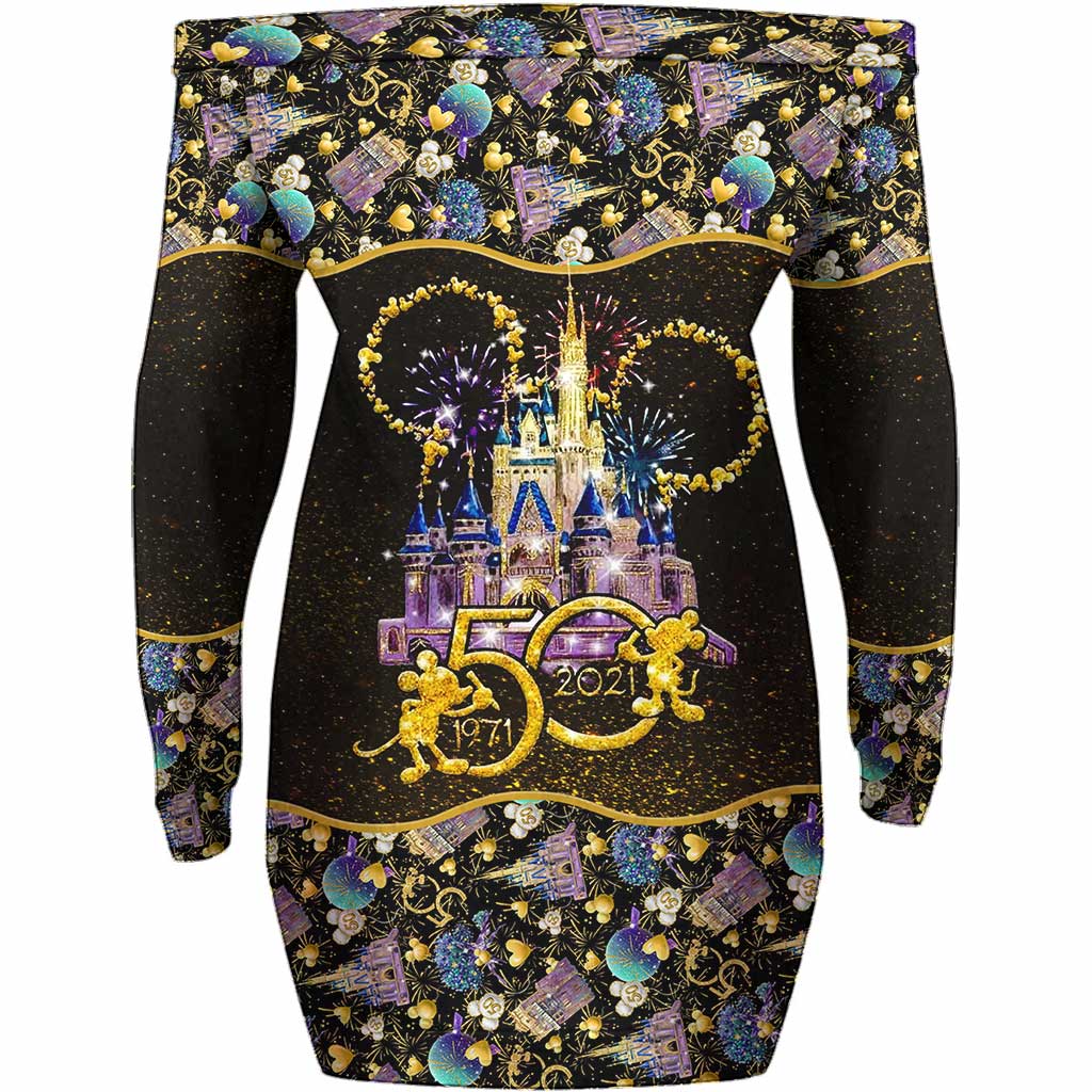 Personalized Off Shoulder Dress with Mickey Mouse Design for Women Off Shoulder Dress GradoCreations