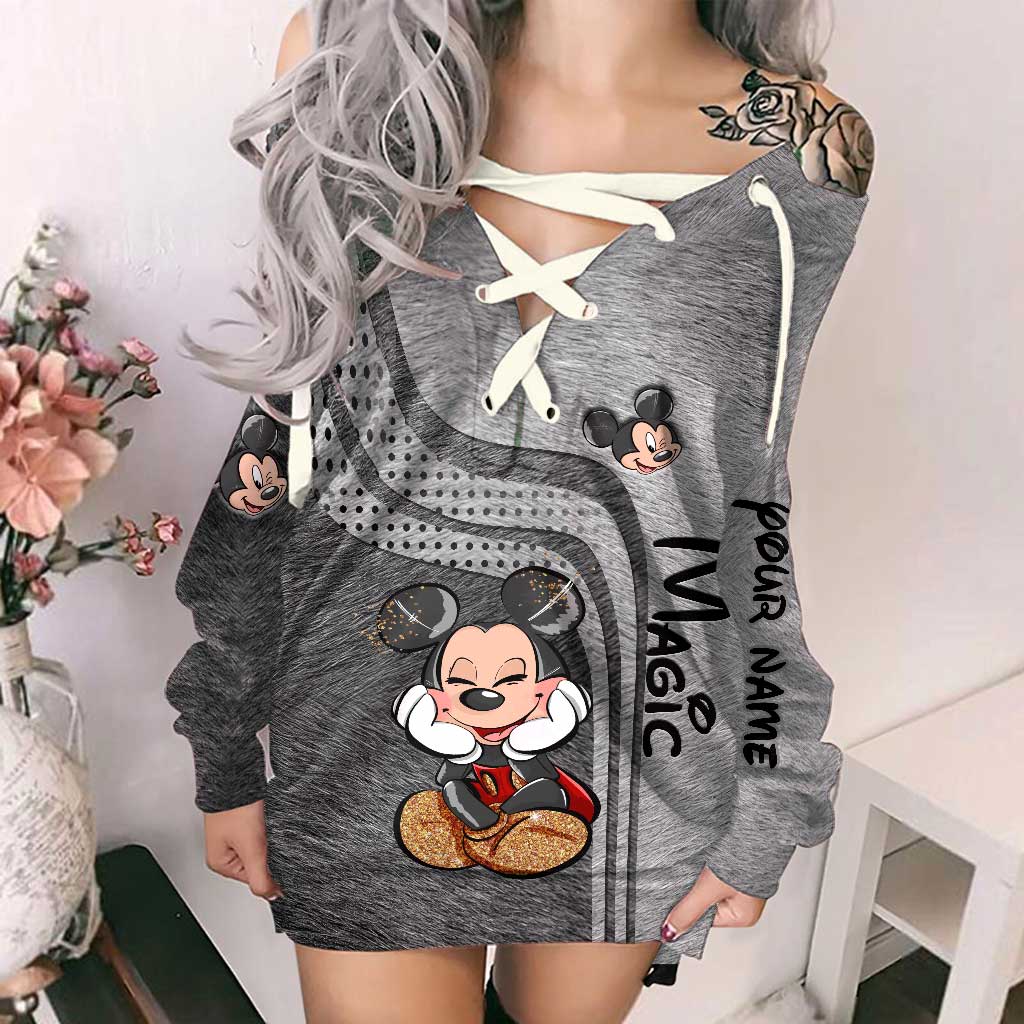 Personalized Off Shoulder Dress with Disney Mouse Graphic for Birthday Off Shoulder Dress GradoCreations