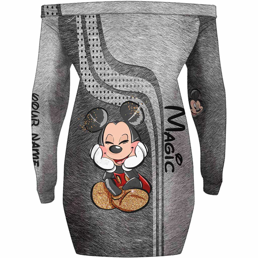 Personalized Off Shoulder Dress with Disney Mouse Graphic for Birthday Off Shoulder Dress GradoCreations
