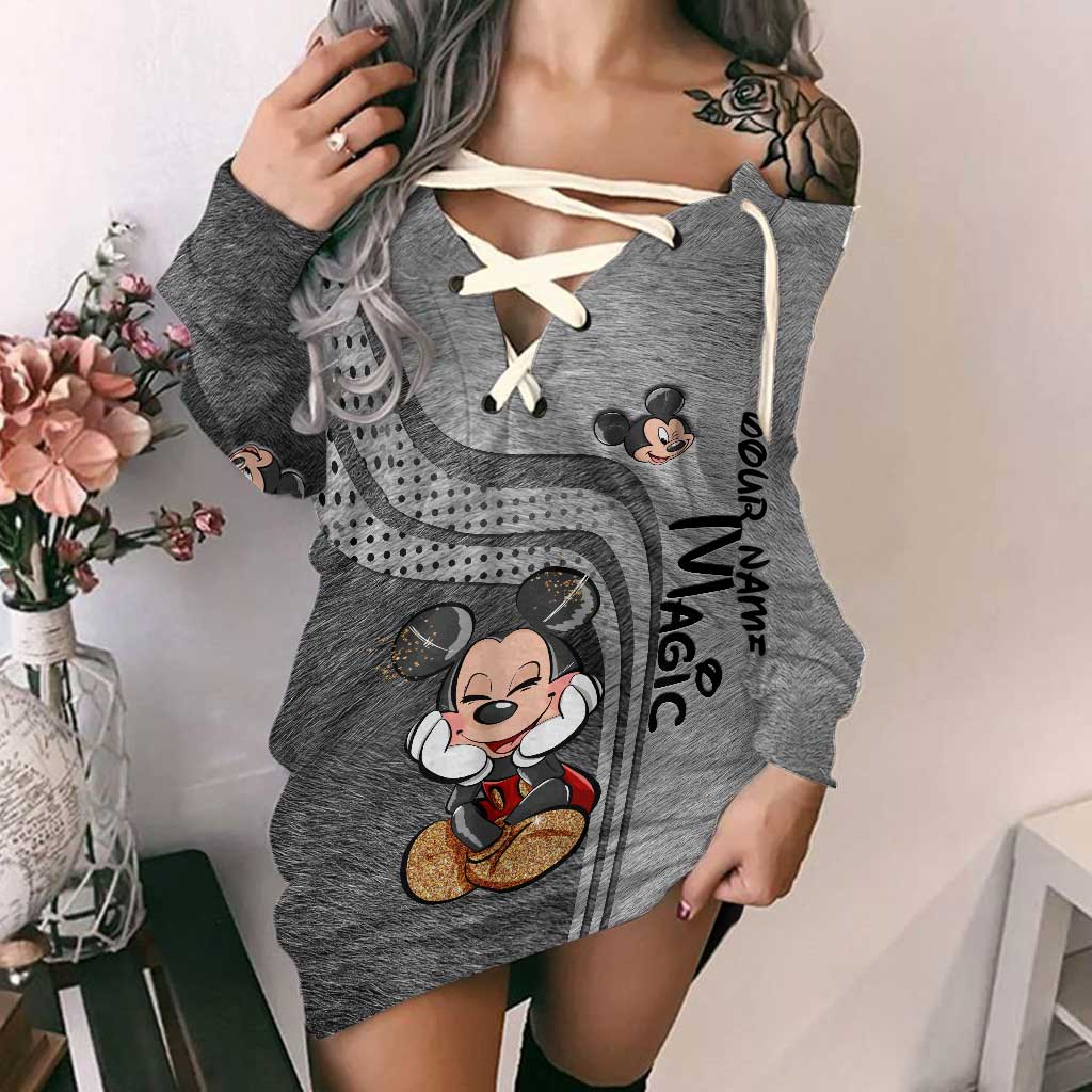 Personalized Off Shoulder Dress with Disney Mouse Graphic for Birthday Off Shoulder Dress GradoCreations