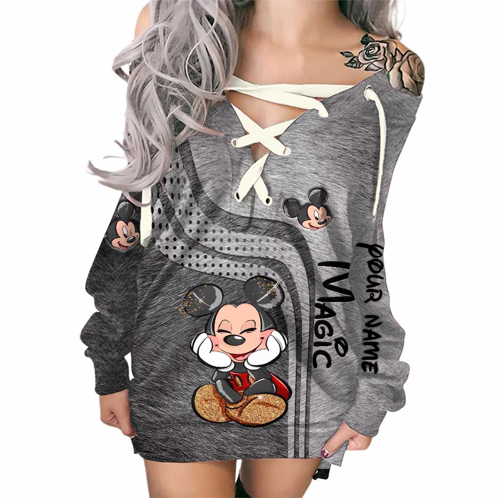 Personalized Off Shoulder Dress with Disney Mouse Graphic for Birthday Off Shoulder Dress GradoCreations