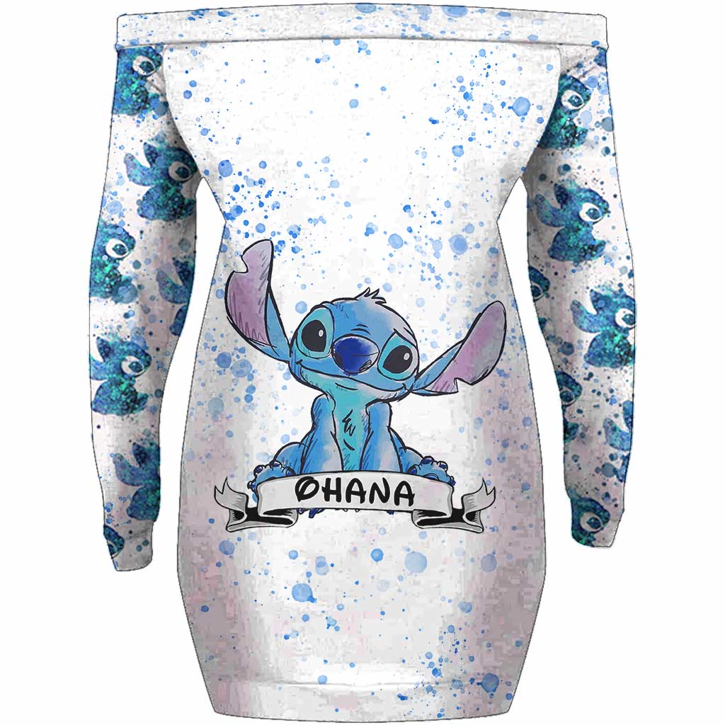 Personalized Off Shoulder Dress with Ohana Design for Girls Off Shoulder Dress GradoCreations
