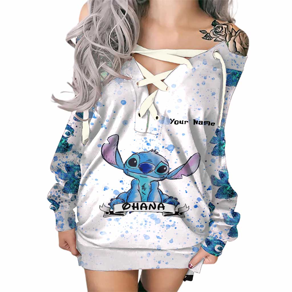 Personalized Off Shoulder Dress with Ohana Design for Girls Off Shoulder Dress GradoCreations