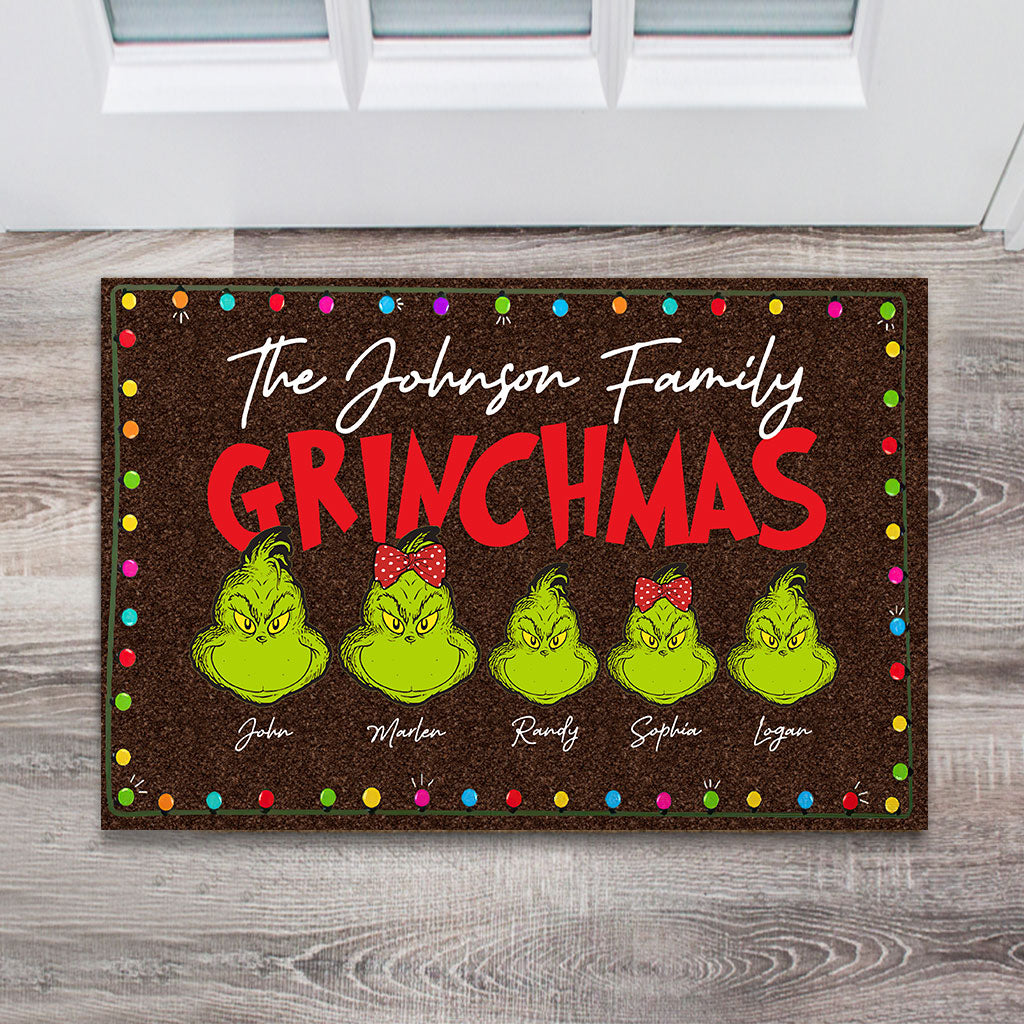 Personalized Grinch Christmas Doormat Custom Family Name Gift Doormat GradoCreations